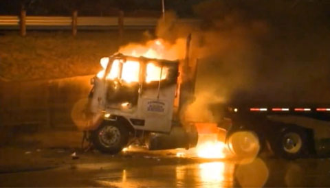 A good samaritan pulled trucker, Elias Uribe from a burning cab on January 9, 2013 when his semi truck crashed on the I-30 in Dallas, TX and caught fire.