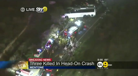 Photo shows tour bus accident near Yucaipa, California Feb. 3, 2013