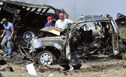 Three people in a southbound pickup truck were killed on U.S. Highway 83 on March 21, 2013 just north of Eden, TX when they drifted into the path of a northbound semi truck. Photo credit: Kimberley Meyer/Standard-Times