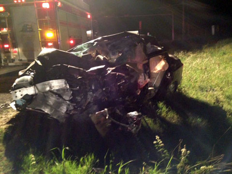 Four people were killed when the Honda they were traveling in crashed into an 18 wheeler in Kenedy, TX on May 20, 2013. Photo credit: mysoutex.com.