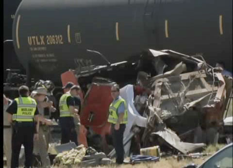 A semi truck driver was killed when his big rig was hit by a Union Pacific train after getting stuck on the tracks in Midland, TX on June 3, 2013. 