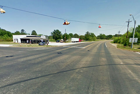 View of the intersection of State Highway 64 and State Highway 42 in Turnertown, TX that was the site of a fatal semi truck accident on September 3, 2013.  