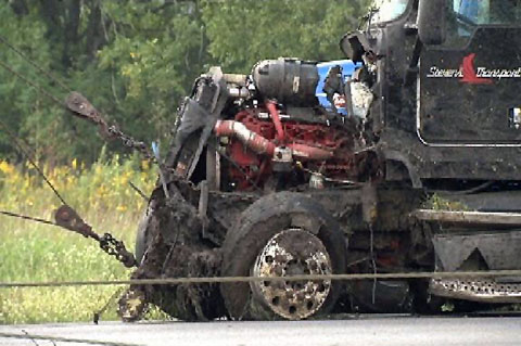 A tractor trailer crashed into a passenger car, killing the driver on I-10 about 8 miles southwest of Beaumont, TX. Photo credit: kfdm.com.
